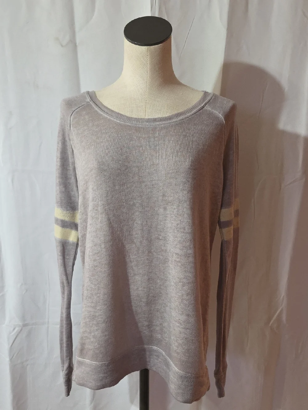 Maurices Lavender Crewneck Sweater with Cream Stripe Sleeves - Picture 1 of 3